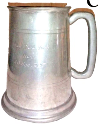 BOCCALE INGLESE VINTAGE in PELTRO con dedica - da collezione - calice birra - Immagine 1 di 4