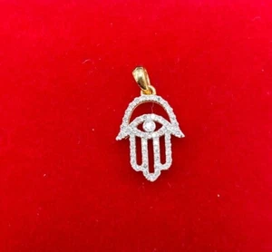 DEAL! 0.10 CT GENUINE ROUND DIAMONDS HAMSA PENDANT CHARM IN 10K GOLD - Picture 1 of 8