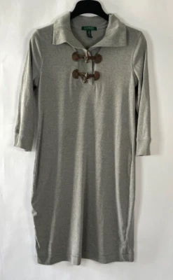 Lauren Ralph Lauren Large Stretch Knit Dress Wood Leather Toggle Preppy Heritage - Image 1 of 4