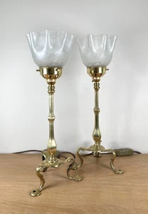 Pair Vintage Solid Brass Pullman Table Lamp Bases Rewired - Picture 1 of 10
