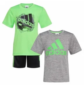 Neu mit Etikett Adidas Jungen 3-teiliges Activewear Set Shorts GRÜN - Bild 1 von 3