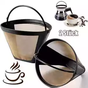 2X Stainless Steel Reusable 4# Cone Shape Permanent Coffee Filter Mesh Basket - Picture 1 of 9