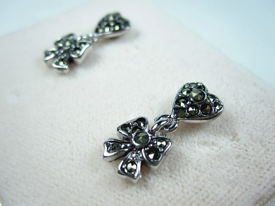 D'Orlan Rhodium Pierced Earrings with Marcasite stones 0213 - Image 1 of 2