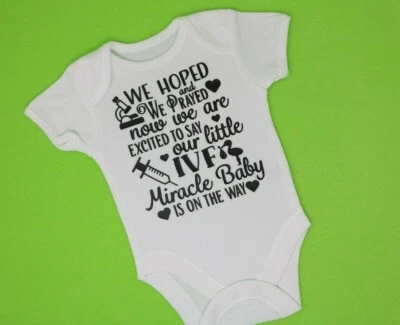 LESLEY ANN DESIGNS We hoped and prayed excited to say IVF Miracle baby announcement bodysuit / vest