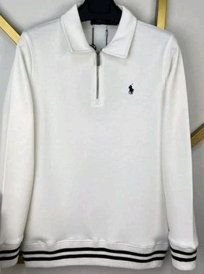 Mens Ralph Lauren White With Navy Blue Strips Half Zip Jumper Brand New With... - Image 1 of 2