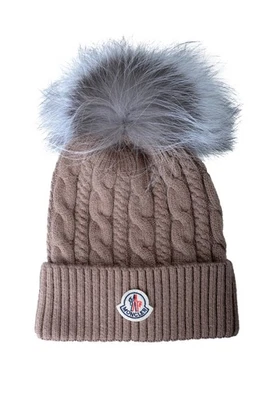 Moncler Mujer Lana Tejido Gorro Sombrero Con Piel Real Pompón Talla Única Foto 1 de 3