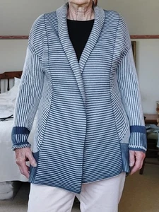 Poetry edge to edge blue /cream cotton cardigan size 12/14 - Picture 1 of 6