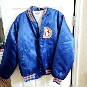 Giacca vintage Denver Broncos raso cappotto blu taglia L grande uomo linea armadietto - Foto 1 di 9