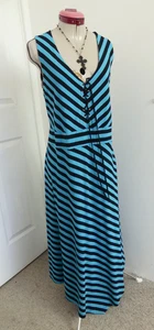 AUTOGRAPH Blue Stripes Midi DRESS Size Aus 22 NWT Black Lace-Up Plus Sleeveless - Imagen 1 de 6