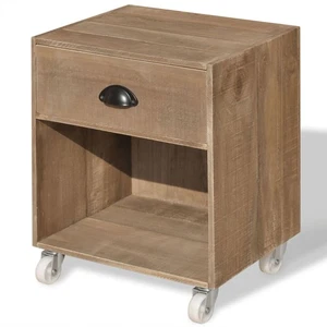 Movable Brown Wooden Nightstand with Drawer, Shelf & Castors – Free Postage - Picture 1 of 11