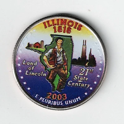 COLORIZED US MINT ILLINOIS STATE 2003 QUARTER - Circulated - Cool & Collectible! - Image 1 of 2