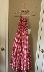 Mable Picnic Checked Red/White Midi A-line Summer Dress Backless Summer Fourth M - Picture 1 of 15