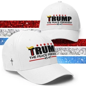Flexfit Hat "Trump the Peace President" American Freedom Baseball Cap - Picture 1 of 74