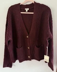 a.n.a Womens V-Neck Long Sleeve Button Cardigan Size XXL Port Wine NEW - Picture 1 of 9