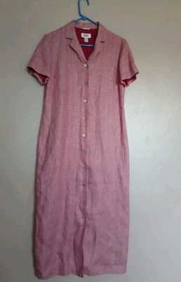 Vestido Talbots 10 Maxi Camisa Irlandesa Lino Espiga Abotonada Boho Cottage  Foto 1 de 4