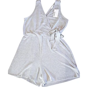 NEW Heatherly v-neck faux wrap ribbed romper shorts gray 2XL 3380 - Picture 1 of 8
