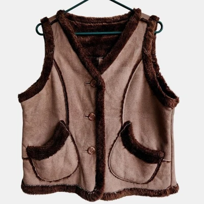 VTG 60s Overland Sheepskin Shearling Vest Mens USA Large Brown Button Front  Foto 1 de 4