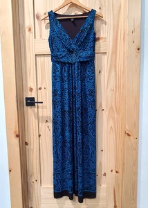 Chaps ärmelloses Maxikleid Empire Taille V-Ausschnitt Batik Paisley blau schwarz Gr. M - Bild 1 von 9