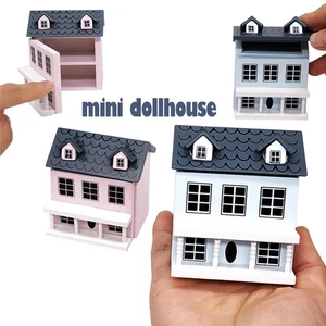 Mini casa delle bambole 1/12 villa in miniatura casa tascabile con tetto grigio mobile giocattolo - Foto 1 di 11
