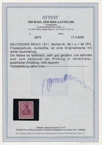Deutsches Reich 1905 Mi.Nr. 92 I a ** postfrisch Fotoattest Jäschke-Lantelme - Picture 1 of 4