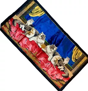 Vintage Kitten Tapestry Rug Wall Hanging 20” x 37” 1950s Cats Mid Century - Picture 1 of 13