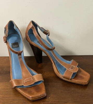 Biala Hecho en Italia Talla 9 Martella-Lea Tacones Marrón Hebilla Correa de Tobillo Suela Azul Foto 1 de 4