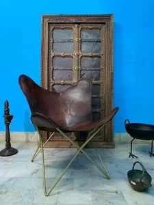 Vintage Brown Handmade Buffalo Leather Butterfly Chair BKF Classic (Cover Only) - Picture 1 of 6