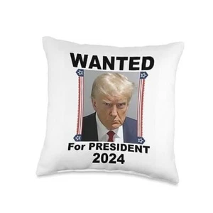 Wanted for President 2024 (Donald Trump) Throw Pillow, Multicolor 16x16 - Picture 1 of 4