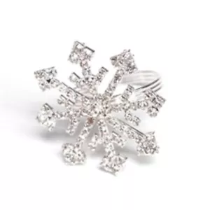 Set of 4 Christmas Holiday Rhinestone Crystal Snowflake Napkin Rings - Picture 1 of 4
