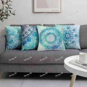 Aqua Turquoise Cushion Cover Floral Boho Mandala Home Decorative Cushion Cover - Picture 1 of 7