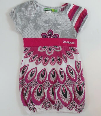 Desigual Dress Girls Sz 5/6 Pink Gray Cap Sleeve Elastic Bubble Hem  - Image 1 of 3