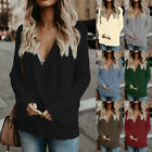 Womens Knitted Deep V-Neck Long Sleeve Wrap Front Loose Sweater Pullover Jumper