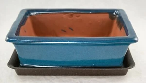 Bonsai Rettangolare, Vaso Succulento Cactus + Vassoio + Rete 10"x 8"x 3" Blu Lavato - Foto 1 di 8