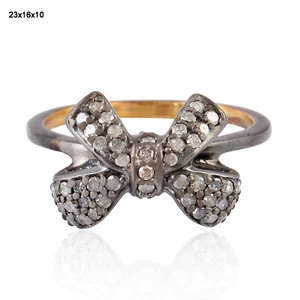 Genuine Diamond Bow Ring 925 Sterling Silver Handmade Jewelry Gift for Women - Picture 1 of 1