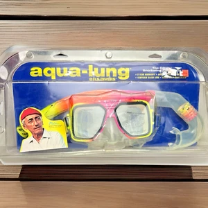 Vintage Snorkel Mask Set Aqua Lung 1994 Neon Jacques-Yves Cousteau U.S. Divers - Picture 1 of 9