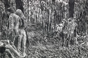 People In Forest Original Charcoal Illustration by Saul, Bernard 1987 Artwork - Picture 1 of 2