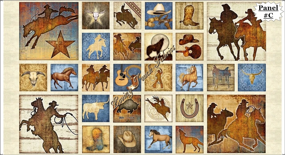 QT DAN MORRIS "MUSTANG SUNSET" WESTERN HORSES TELAS A RAYAS - (SELECCIÓN) Foto 1 de 1