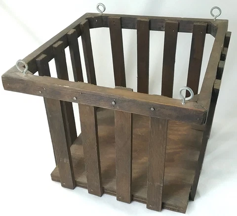 Vintage Stained Wood Handmade Hanging Boho Farmhouse Hanging Basket Plant Holder Cover