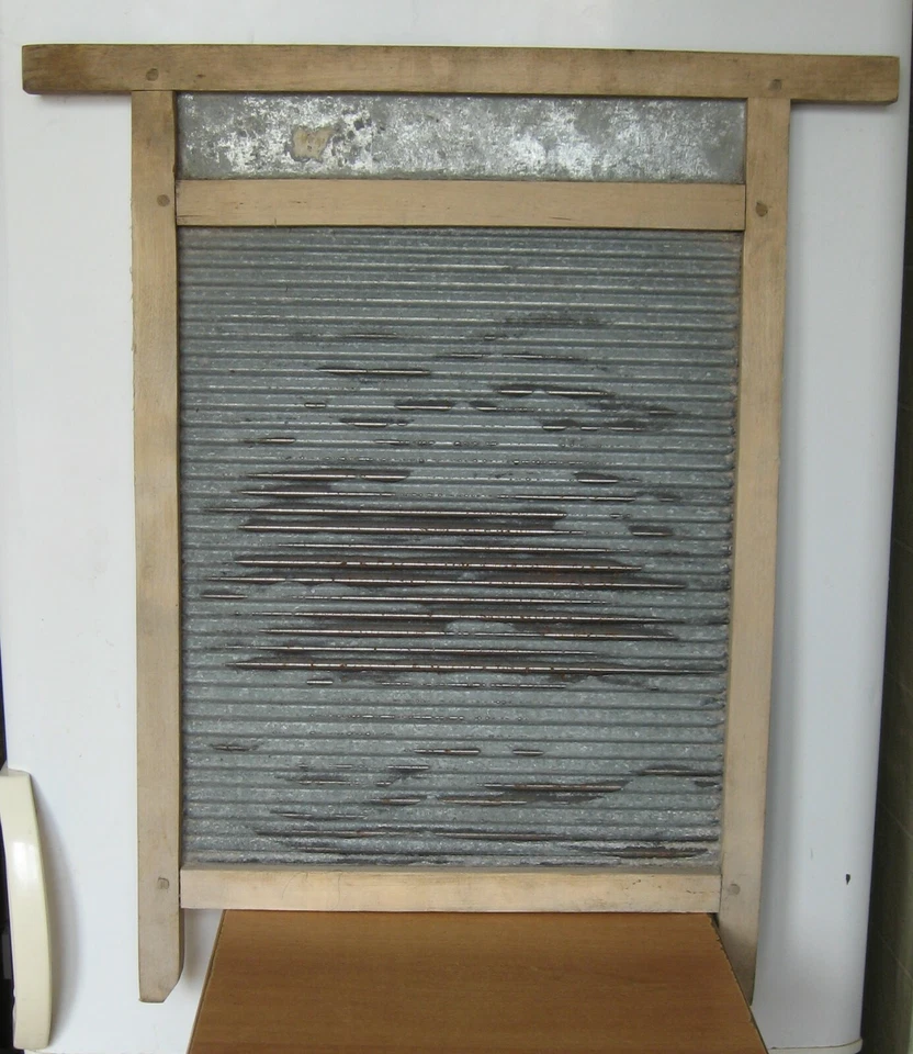 Antique Primitive Washboard Metal Zinc Wood Soviet Vintage USSR 1960 RARE - Image 1 of 4