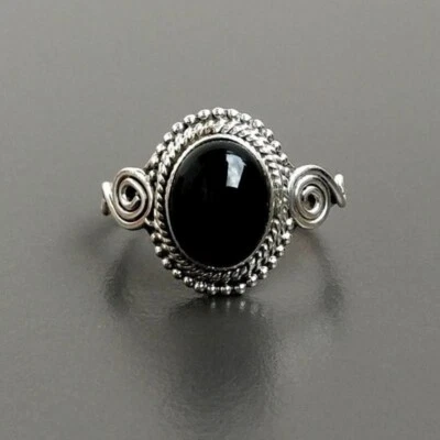 Anello Da Donna In Onice Nero In Argento Sterling 925 Fatto A Mano - Immagine 1 di 4