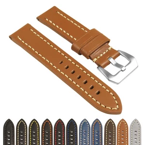 StrapsCo Heavy Duty Men's Leather Watch Band w/ Stitching - Quick Release Strap - Picture 1 of 26