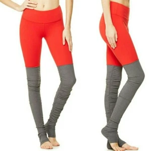 Alo Yoga Goddess Leggings gerippt Größe LARGE mittlerer Bund W5386R neonorange 94 $ NEU - Bild 1 von 7