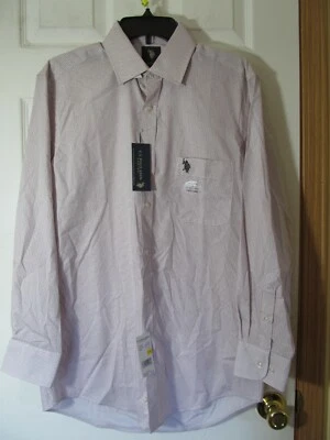 NUEVO CON ETIQUETAS POLO EE. UU. ASSN. CAMISA DE VESTIR LARGA EASY CARE talla 15-15 1/2 32-33 estampado borgoña Foto 1 de 4