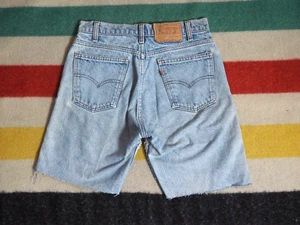 VTG 80s LEVIS 205 Orange Tab Faded Distress Blue Denim 30W Shorts Cut-Offs - Picture 1 of 9