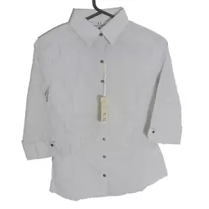 Biz Collection Shirt Size 6 Ladies White Check 3/4 Sleeve Corporate Business - Picture 1 of 6