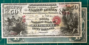 Reproducción Billete de Banco Nacional de $50 1865 3er Banco Nacional Baltimore MD Copia EE. UU. - Imagen 1 de 9