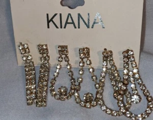 NEW Silver Tone Crystal Rhinestone Linear Drop Dangle Fashion Earrings 3 pair - Picture 1 of 7