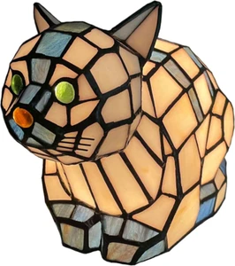 L10872 Lovely Cat Tiffany Style Stained Glass Accent Table Lamp Night Light for - Picture 1 of 8