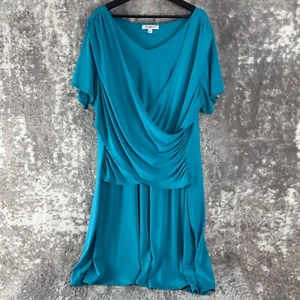 Roamans Plus Size 22W Casual V Neck Midi Faux Wrap Dress Blue Short Sleeve - Picture 1 of 10