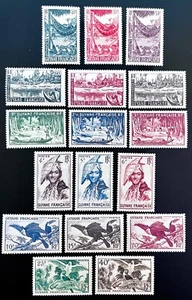 French Guiana 192-208 / 1947 Hammock, Tucans, Parrots Stamps / Complete Set / MH - Picture 1 of 4